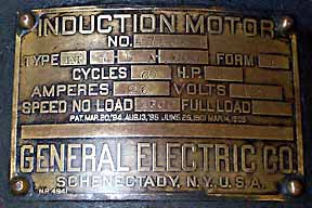 GE induction motor brass tag
